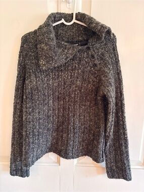 DKNY Vintage Y2K Cozy Ribbed Funnel Neck Sweater - Charcoal Gray Large